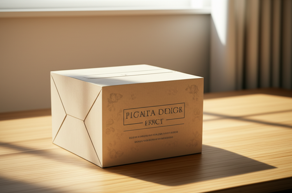 Hộp giấy carton lạnh – Giải pháp bao bì chuyên nghiệp 3 Ảnh chụp chân thực (photorealistic) với tỉ lệ 16:9. Bối cảnh tự nhiên, ánh sáng tốt. Không chèn chữ, số, logo, thương hiệu hoặc ký hiệu đặc biệt. Không sáng tạo bao bì, không mô tả trẻ em hoặc đặc điểm giới tính cụ thể. Mô tả: Một người đang cầm một hộp giấy carton lạnh được thiết kế đẹp mắt. Trên hộp có in logo thương hiệu và hình ảnh sản phẩm. Ánh sáng tập trung vào hộp giấy, làm nổi bật các chi tiết thiết kế.