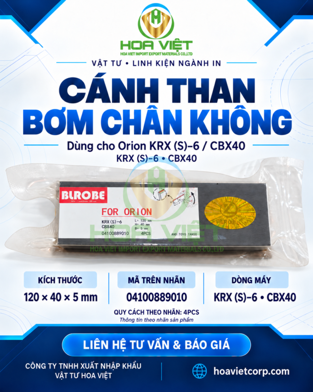 Cánh than bơm chân không Becker, Rietschle, Orion | Hoa Việt 4 Bộ 4 cánh than dùng cho Orion KRX S-6 và CBX40 theo nhãn, kích thước 120 x 40 x 5 mm
