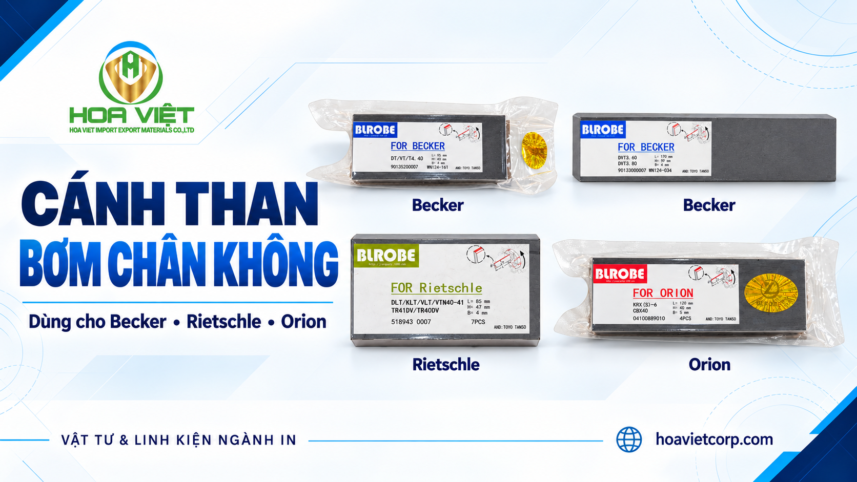 Cánh than bơm chân không Becker, Rietschle, Orion | Hoa Việt 1 cánh than bơm chân không